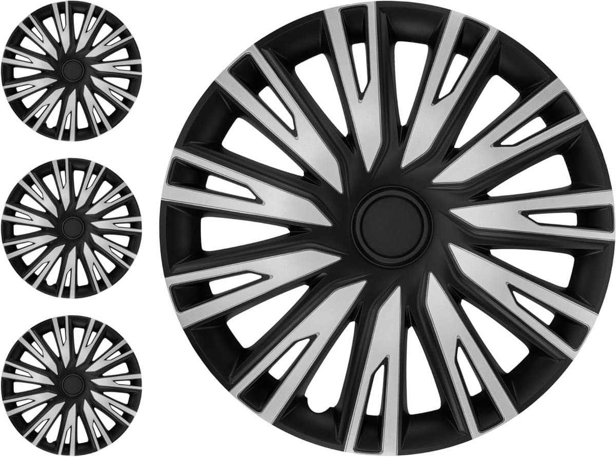 Wieldoppen Set - Velg Covers - Auto Beschermen - Eenvoudige Installatie - 14 Inch - Zilver Zwart