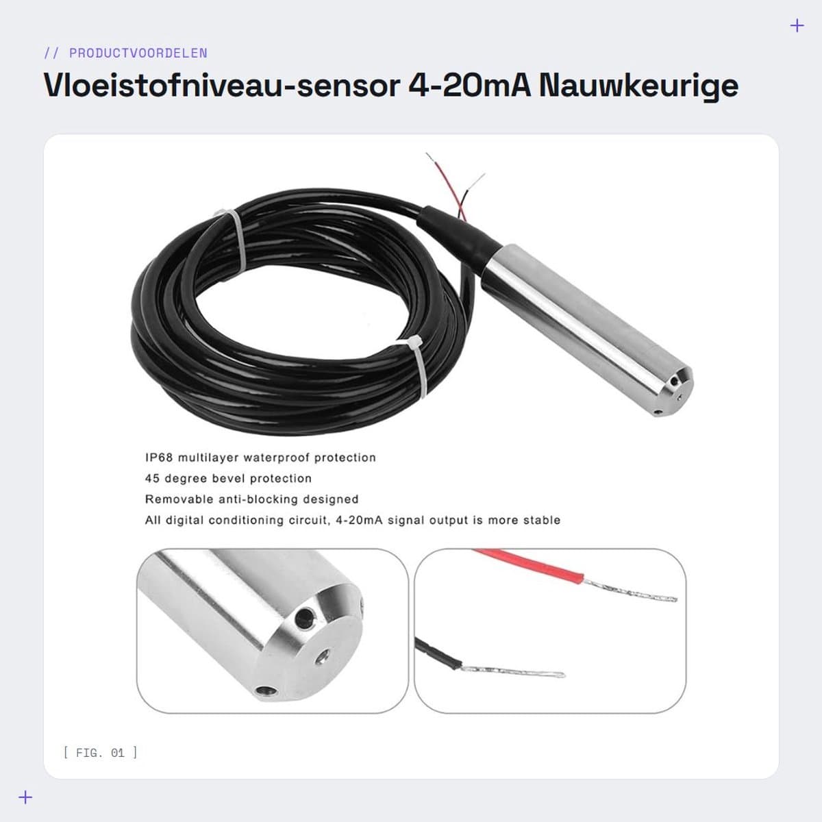Dailygoods- Vloeistofniveau Sensor - 4-20mA Signaaluitgang - Water/Olie Niveau Detector - IP68 Waterdicht - Schokbestendig - Hoge Precisie Monitoring