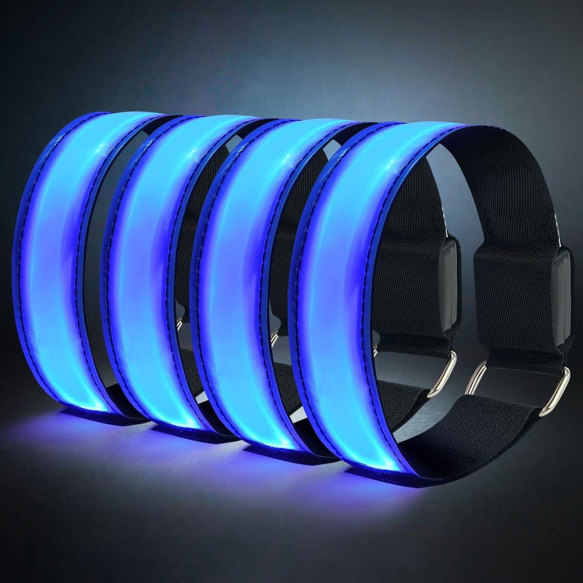 Dailygoods - Led-armband - Reflecterende lichtarmband - Veiligheidslicht voor nachthardlopen - 4 stuks blauw - Joggen en outdoorsporten - U...