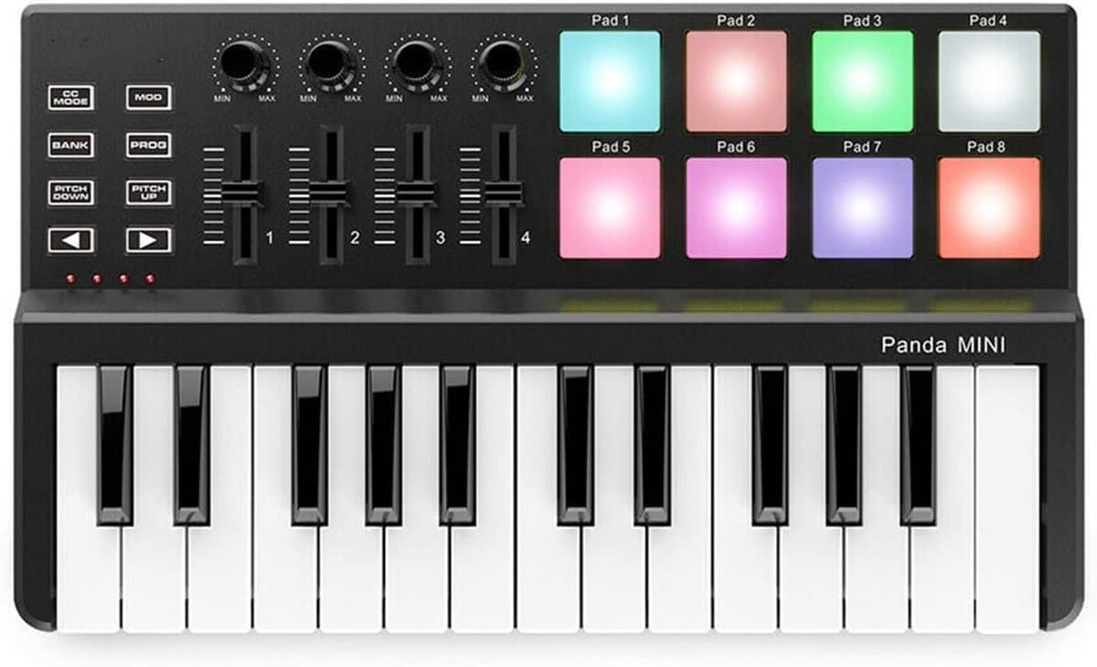 Midi Controller - Drum Pad Keyboard - Muziek Maken - 25 Aanslaggevoelige Toetsen - 32 x 19 cm - Zwart