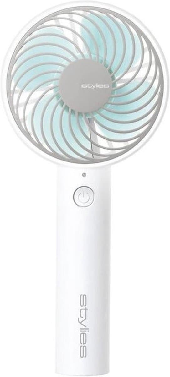 STYLIES Ventilator Lacerta - Mobiele ventilator / Handventilator on the go! - 3 Snelheden - 5W - Zaklampfunctie + Batterij - Wit/Blauw