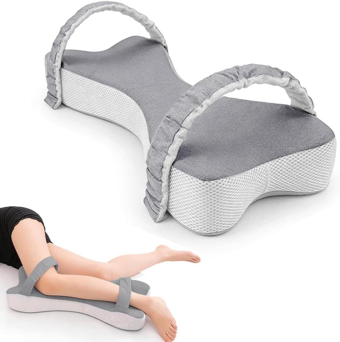 Kniekussen Traagschuim - Beenkussen Zijslaper - Pijn Verlichten - Verstelbare Riem - 53 cm - Grijs