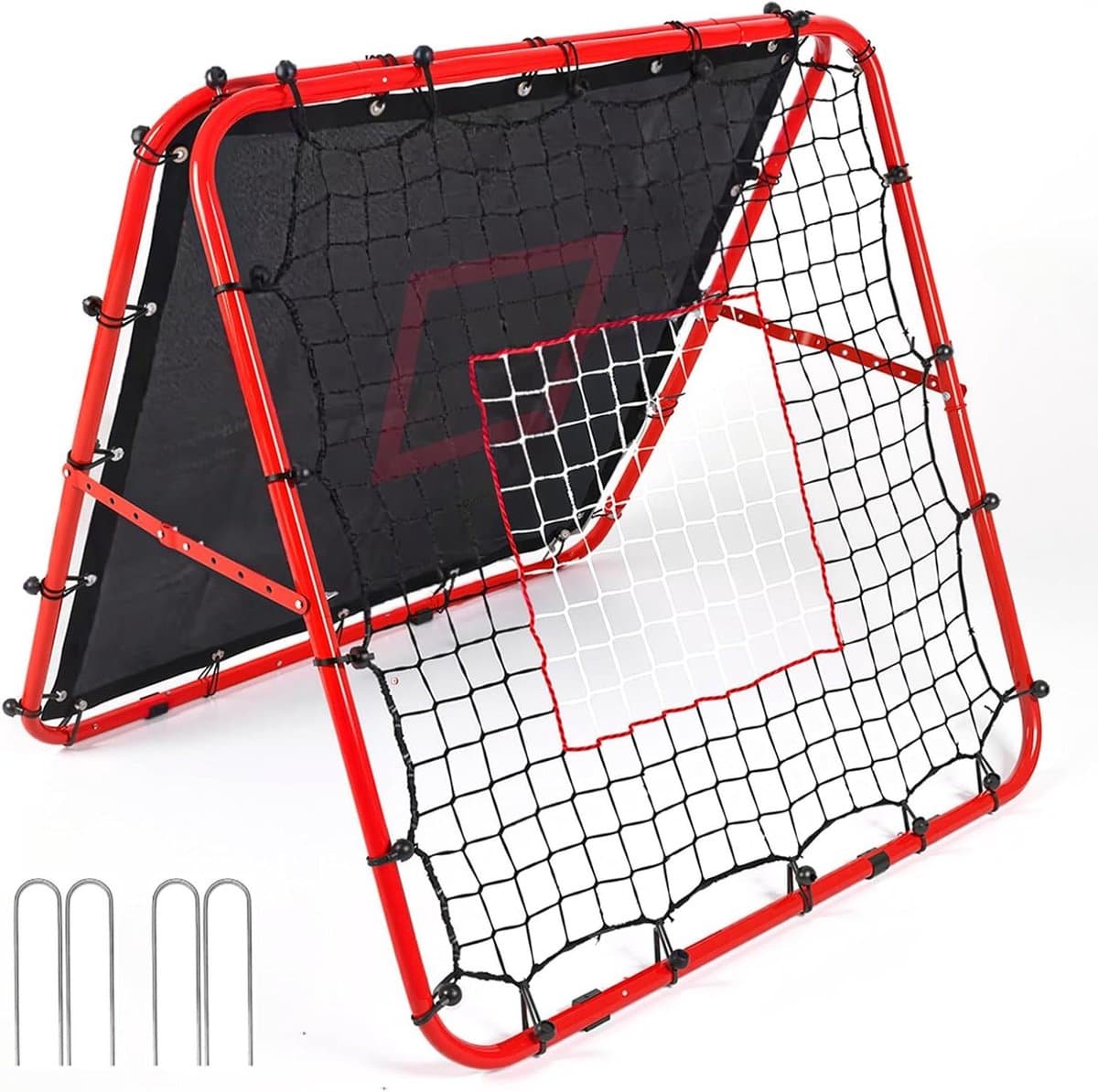Voetbal Rebounder - Trainingsnet Dubbelzijdig - Balvaardigheid Verbeteren - Vijf Instelbare Hoeken - 100 x 100 cm - Rood