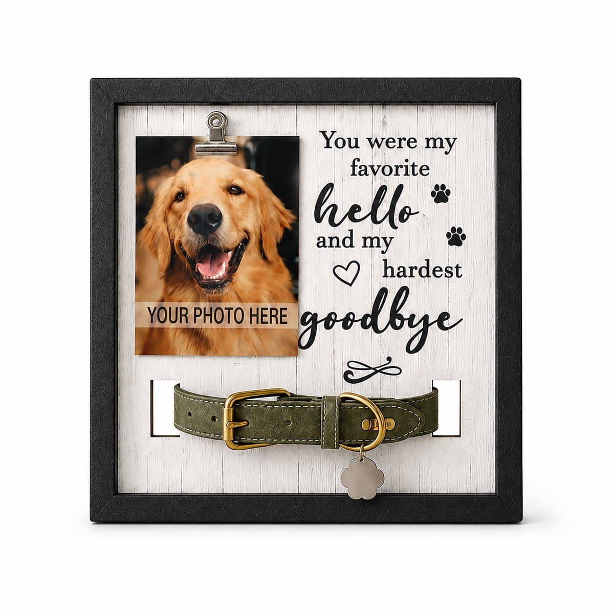 Sercano Honden Herdenkingsfotolijst met Halsbandhouder – Gedenklijst voor Foto en Halsband – MDF – 22,8 cm – Zwart