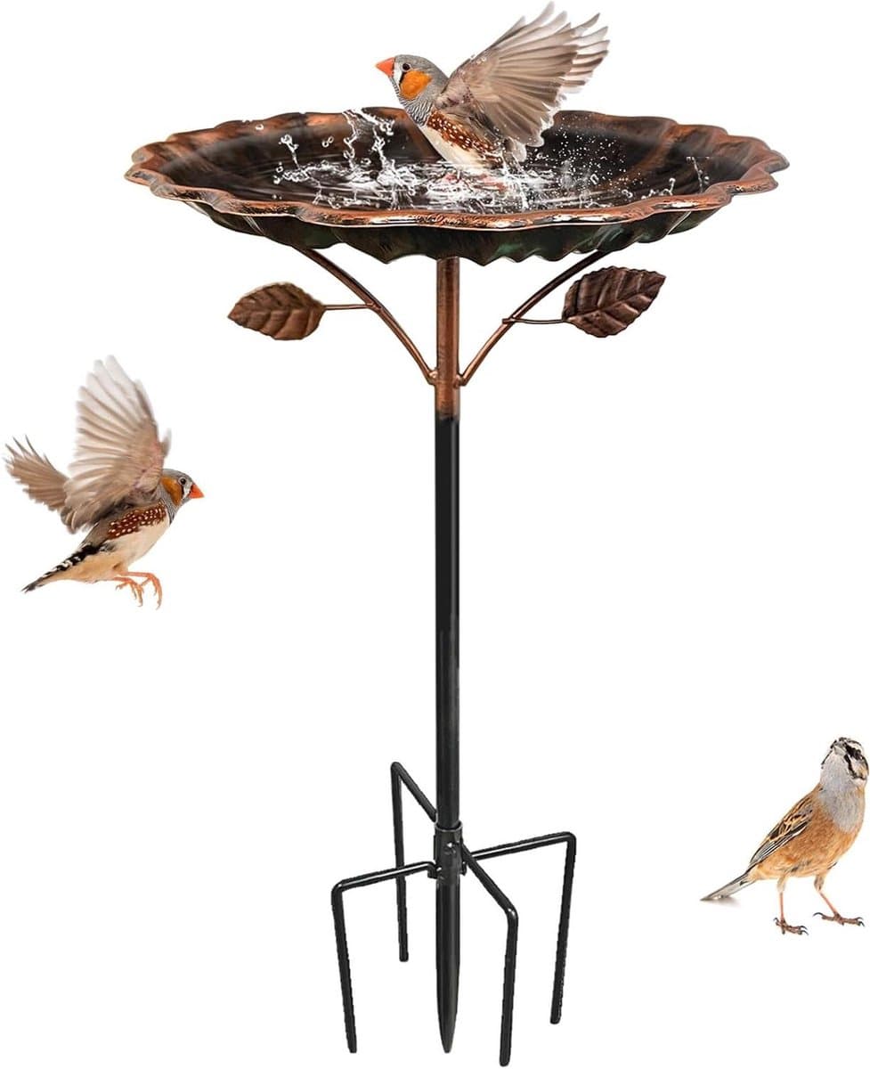 Vogelbad voor buiten - Vogelvoederstation - Vogels voeren - Verbeterd 5-punts ontwerp - 85 cm hoog - Brons