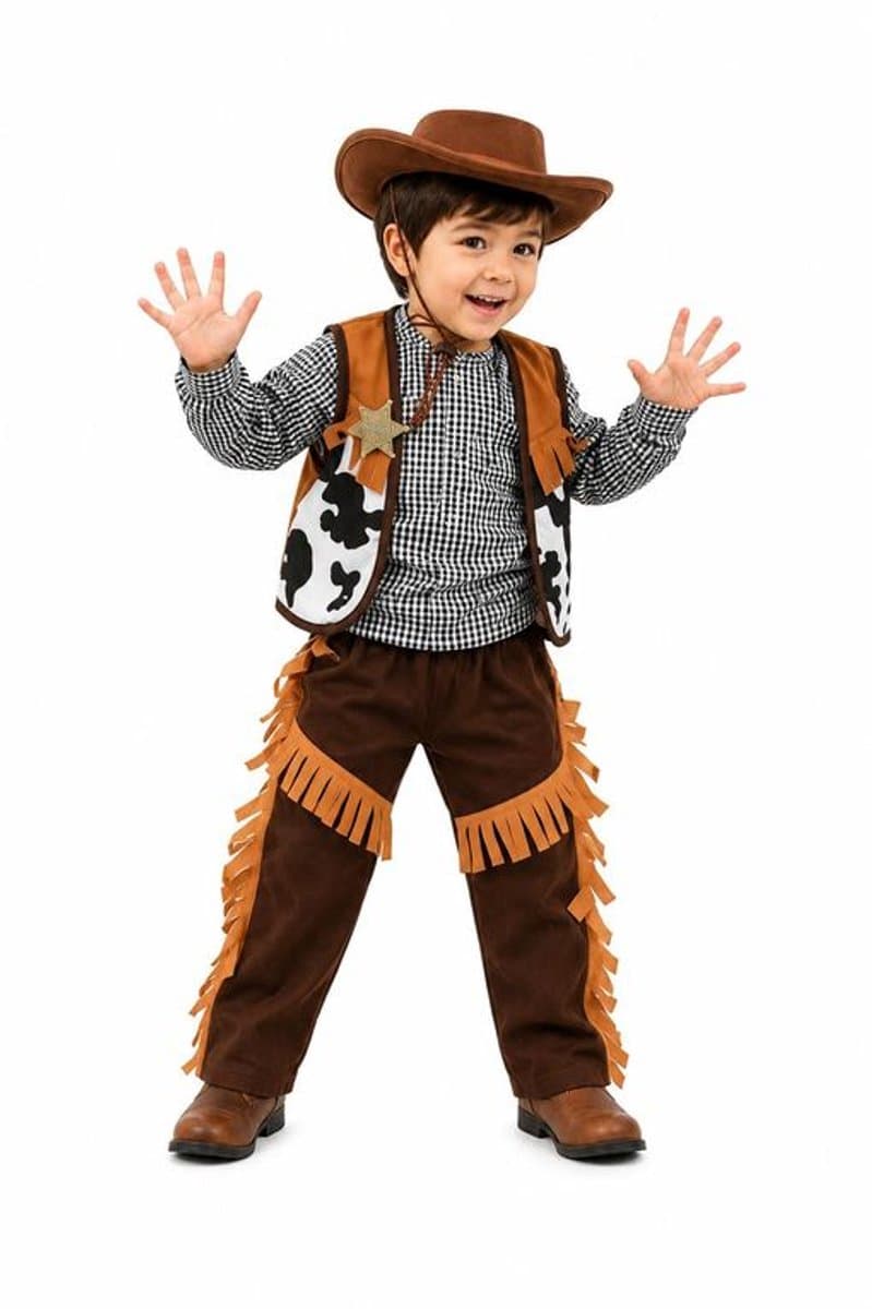 Cowboy Kostuum Kinderen 5-Delig – Cowboy Verkleedpak met Hoed, Shirt, Vest, Sheriff Ster & Broek – Jongens- 4/5 jaar – Carnaval & Themafeest