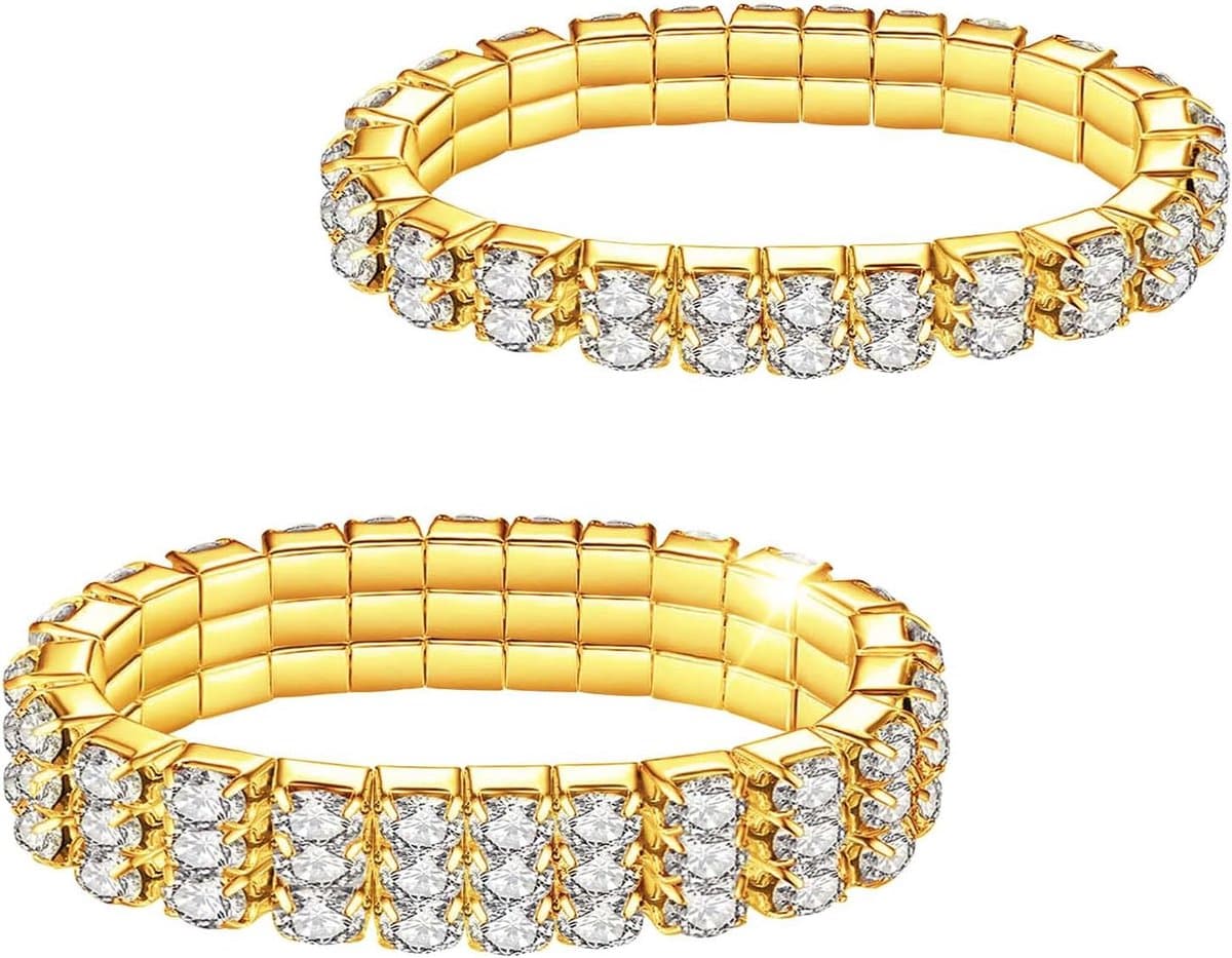 Armbanden, Kucheed Diamant Tennis Armband, Kristal Sprankelende Bruids Stapelbare Armband Sieraden, Shining Bruiloft Feest Elastische Band Armband voor Vrouwen