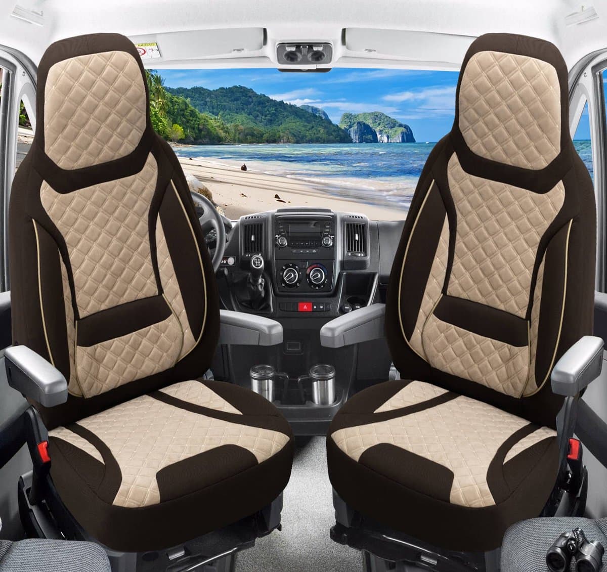Premium Camper stoelhoezen voor Dreamer Select Camper Can XL T2 in Bruin/Beige (2 losse stoelen)