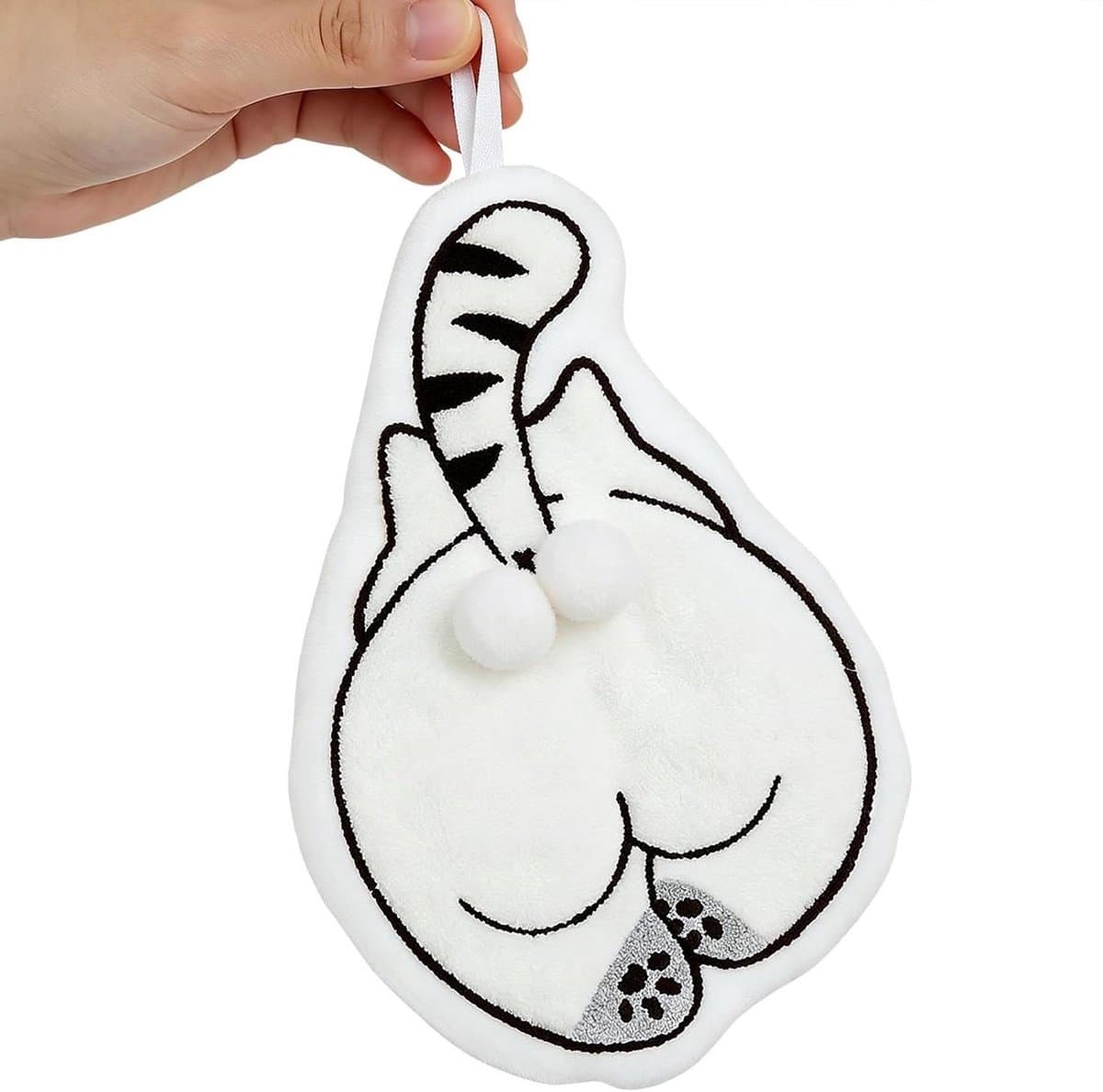 Katten Handdoeken - Droogdoek Keuken - Handen Wassen - Cartoon Kat Ontwerp - 23 x 18 cm - Wit
