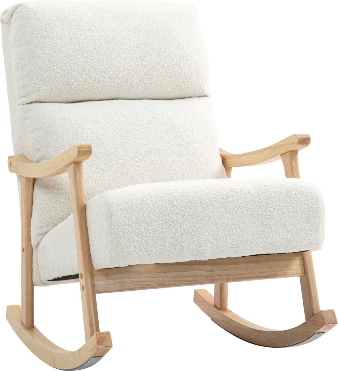 Schommelstoel Schommelstoel met houten frame Gestoffeerde schommelstoel met armleuningen voor de slaapkamer en de woonkamer Crème Kleur: Polar fleece