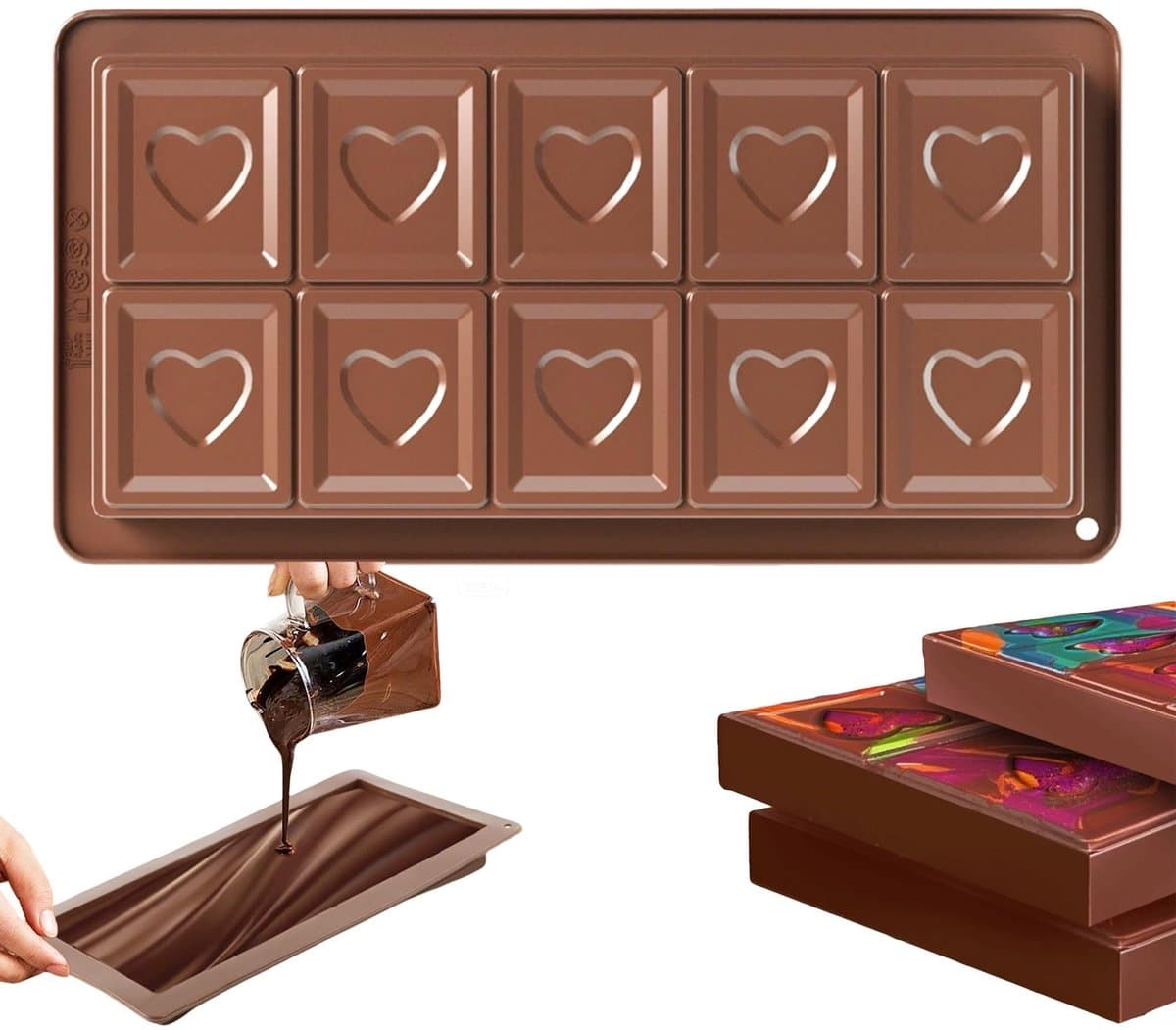 Dailygoods- Chocoladevormen siliconen - Anti-aanbaklaag - Siliconen mallen voor chocolade - Chocolade-tabletten - Groot ontwerp 25 x 13 cm - Diepte 2 cm - Siliconen Mal