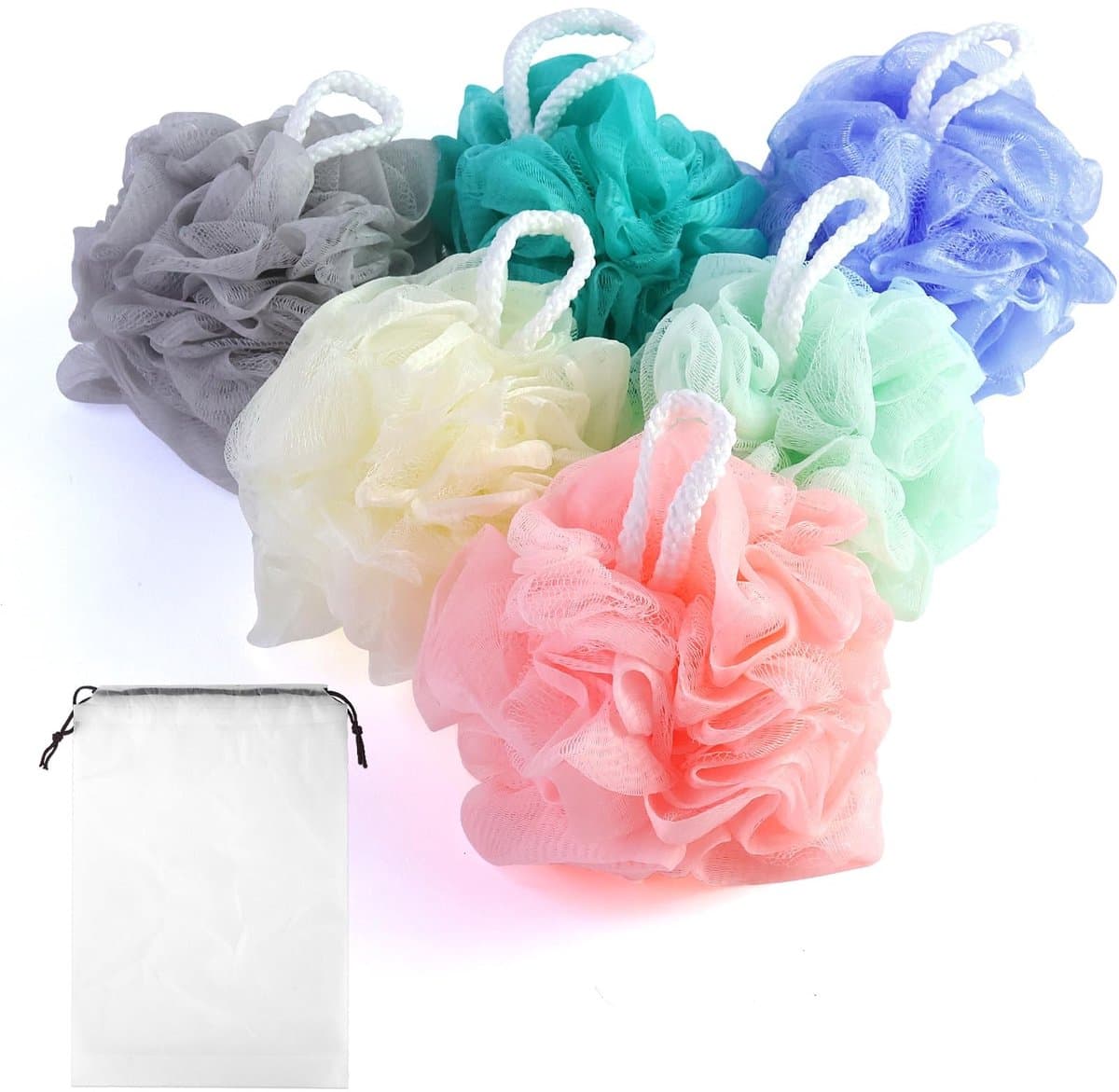 Dailygoods- Badspons Set van 6 - Milieuvriendelijk PE-materiaal - Exfoliërende Spons - Zachte Mesh-textuur - Praktisch Ophangontwerp - Rijk Schuim - Douche Spons
