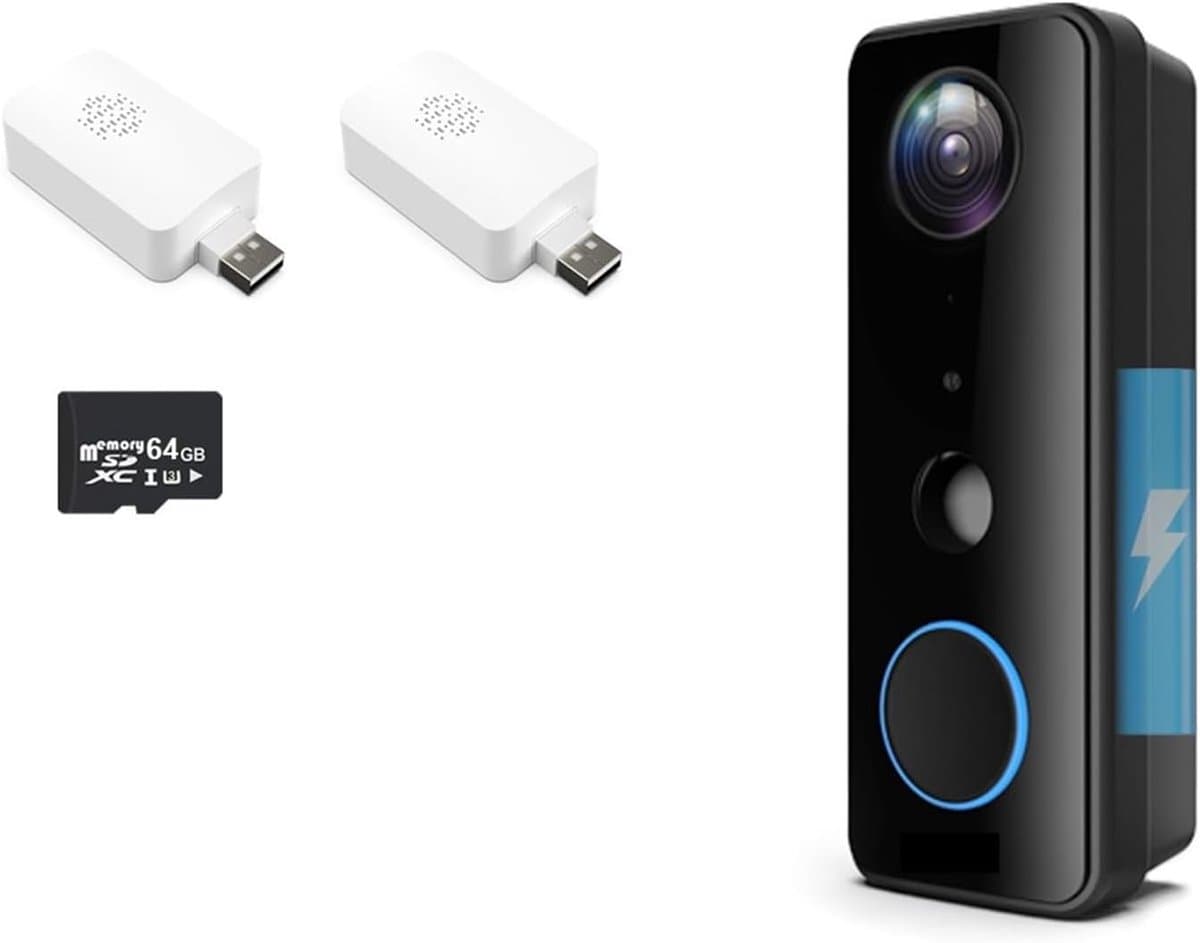 Draadloze Deurbel Camera - Video Deurbel - Huisbeveiliging Thuis - IP66 Waterdicht - Inclusief 64GB - Zwart