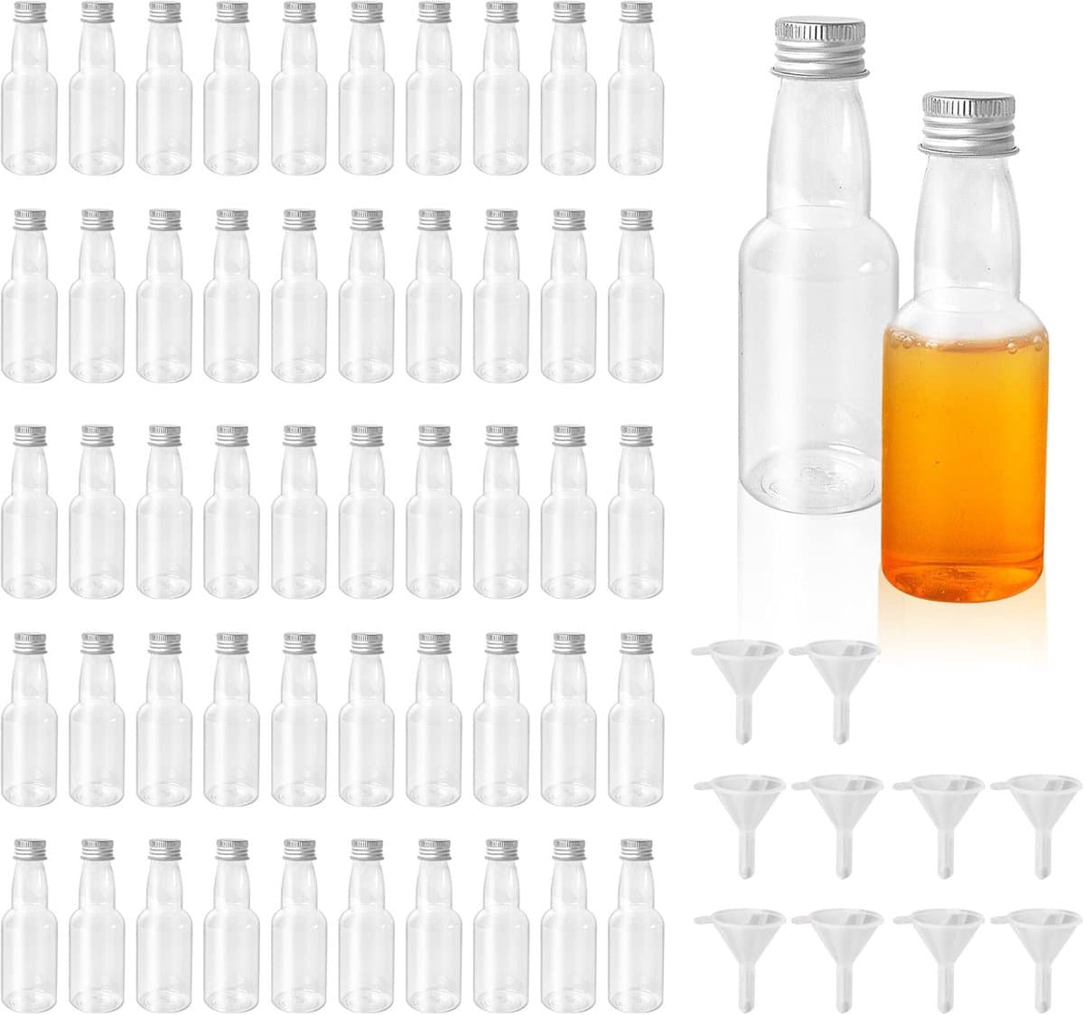 Flessen voor drank, 60 ml plastic flessen huwelijksgunsten, miniatuur alcoholfles met schroefdop, herbruikbare mini-fles voor koelkastfeesten en reizen
