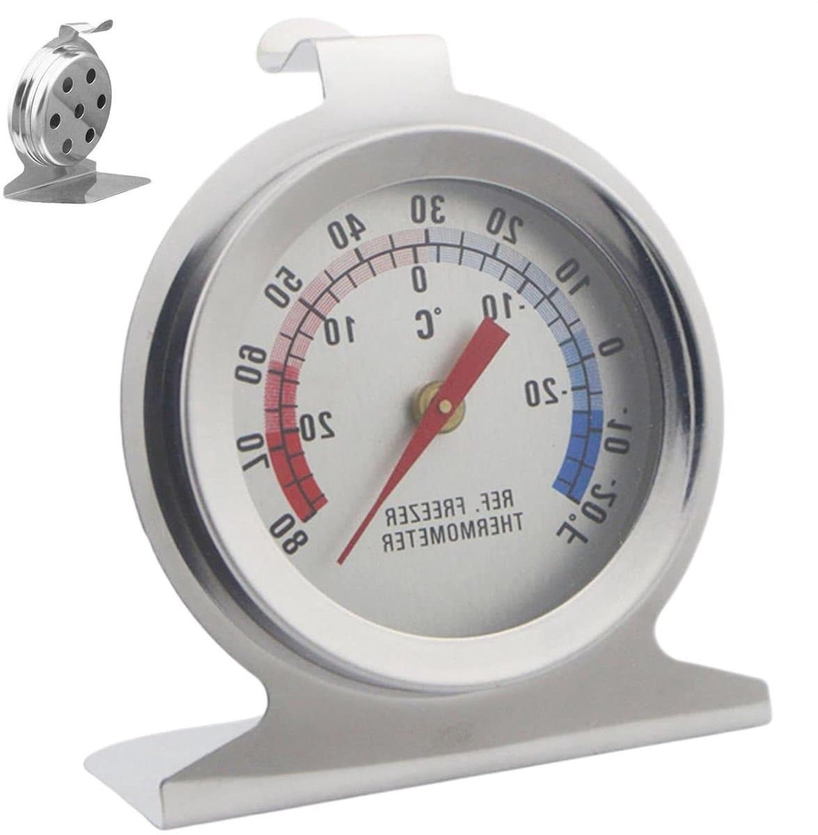 Koelkast Temperatuurmeter - Koelkastthermometer Vriezer - Voedsel Bewaren - Analoge Wijzer - 7.2 Centimeter - Zilver
