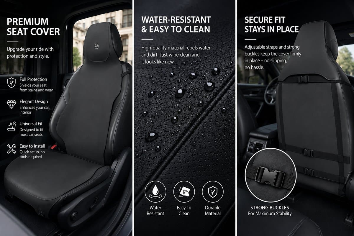 AIM Autostoelbeschermer – Luxe PU Imitatieleer Zit- en Rugkussen - Set van 2 – Seat Arona – Airbag Compatibel - M14 - Zwart
