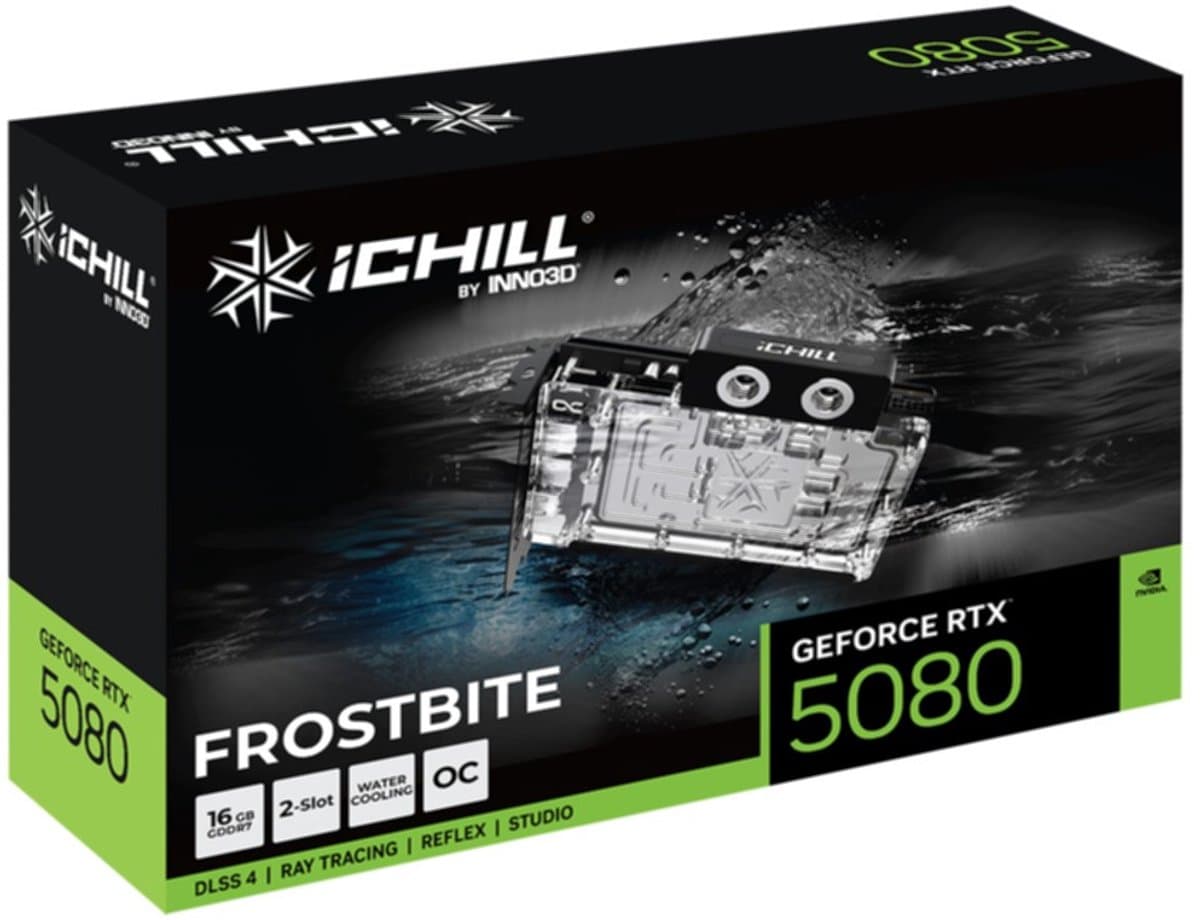 INNO3D NVIDIA GeForce RTX 5080 iChill Frostbite - Videokaart - 16GB - GDDR7 - PCIe 5.0 - 1x HDMI 2.1 - 3x DisplayPort 2.1