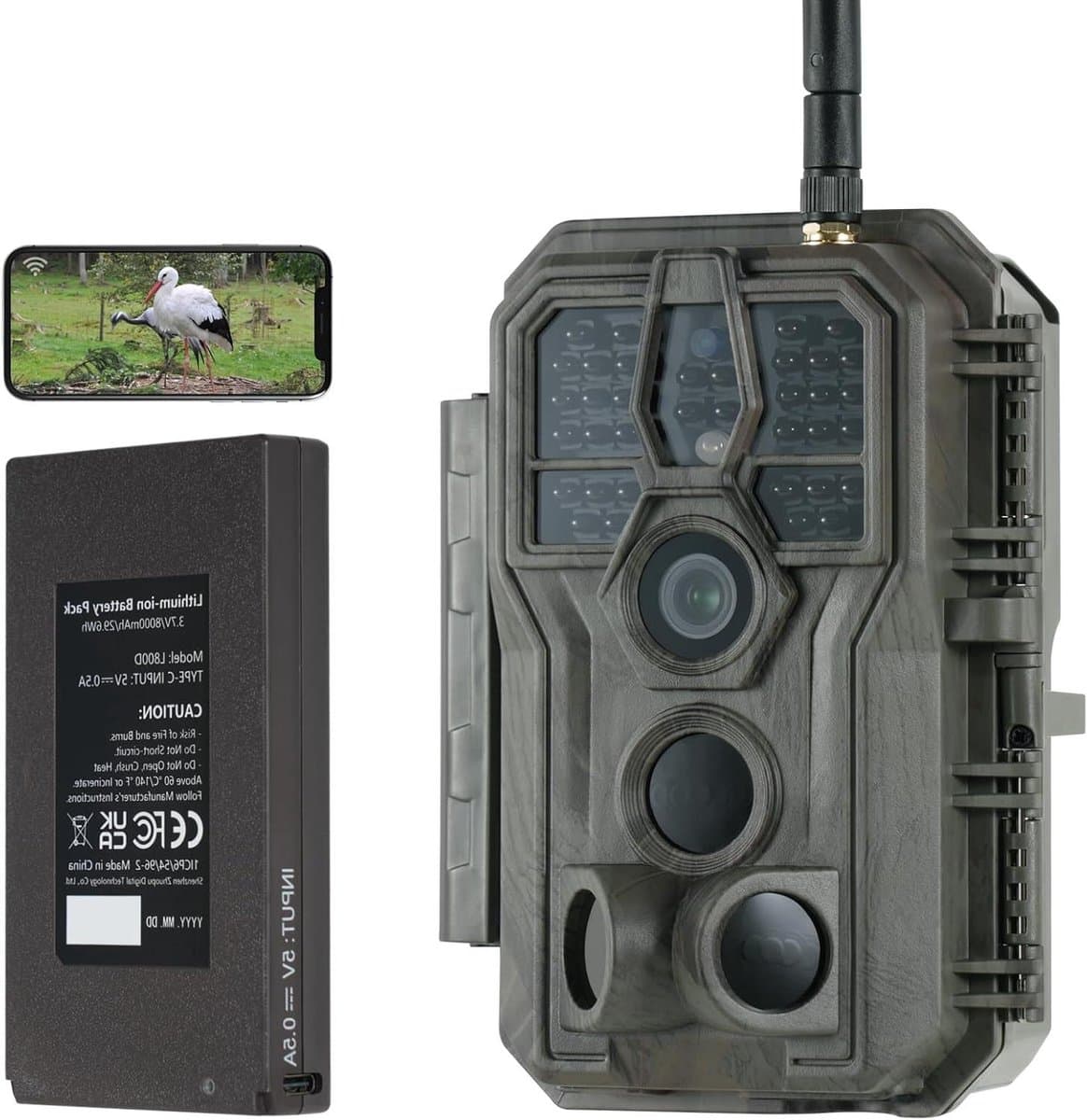 Wildcamera met wifi - Nachtzicht camera - Natuur Observeren - Oplaadbare batterij - 64 MP - Camouflage