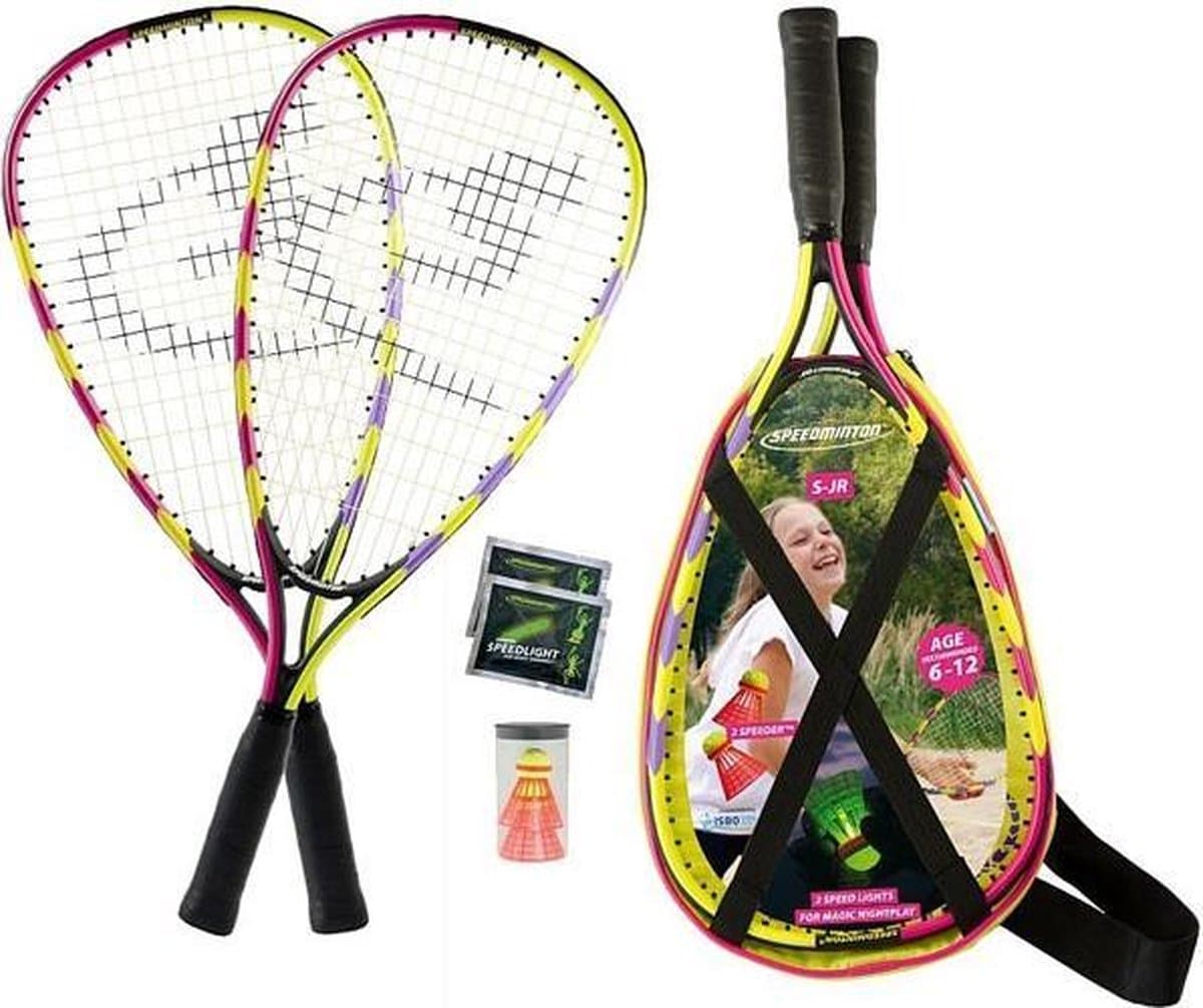 Speedminton Junior set - speedbadminton - crossminton - speed badminton set - oranje/rood/lila