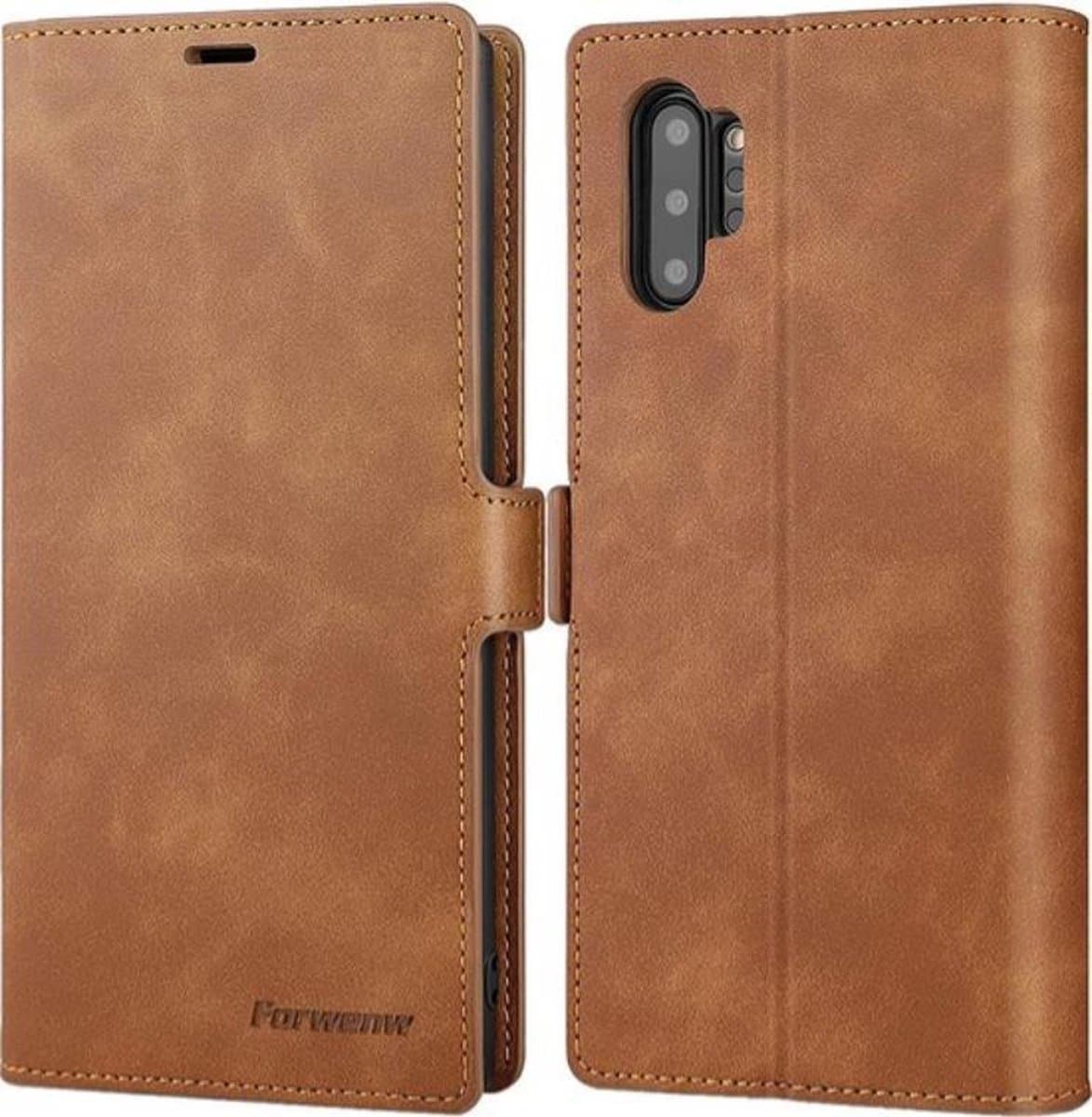 DrPhone SN2 - PU Lederen hoesje - Pasjeshouder - Cover - Geschikt voor de Samsung Galaxy Note 10 - Bruin