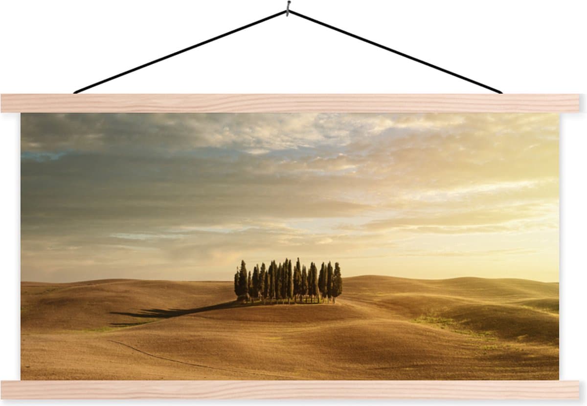 Posterhanger incl. Poster 150x75 cm - Schoolplaat - Toscane - Bomen - Italië - Textielposter - Blanke latten