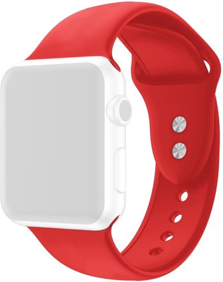 By Qubix - Geschikt voor Apple Watch bandje - Siliconen sportbandje - Rood - Dubbele druksluiting - Geschikt voor Apple Watch 44mm / 45mm / 46mm / 49mm (Ultra 1,2 en 3) - Smartwatch bandje - siliconen sport bandje - smartwatchbandje