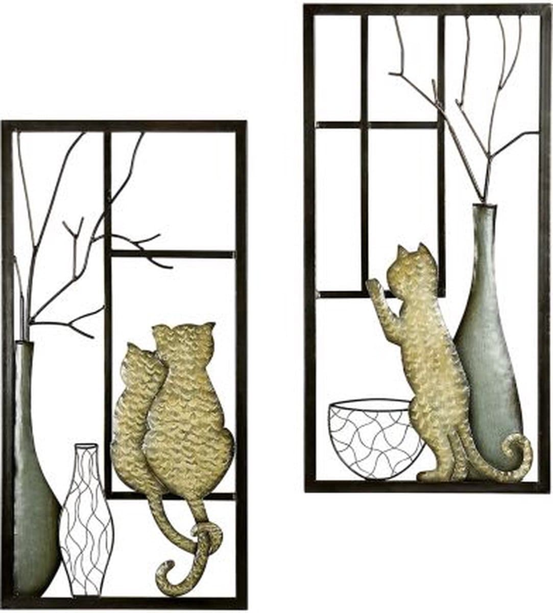 Gilde - Wand decoratie - Muurdecoratie met poes/kat - 40 x 80 cm