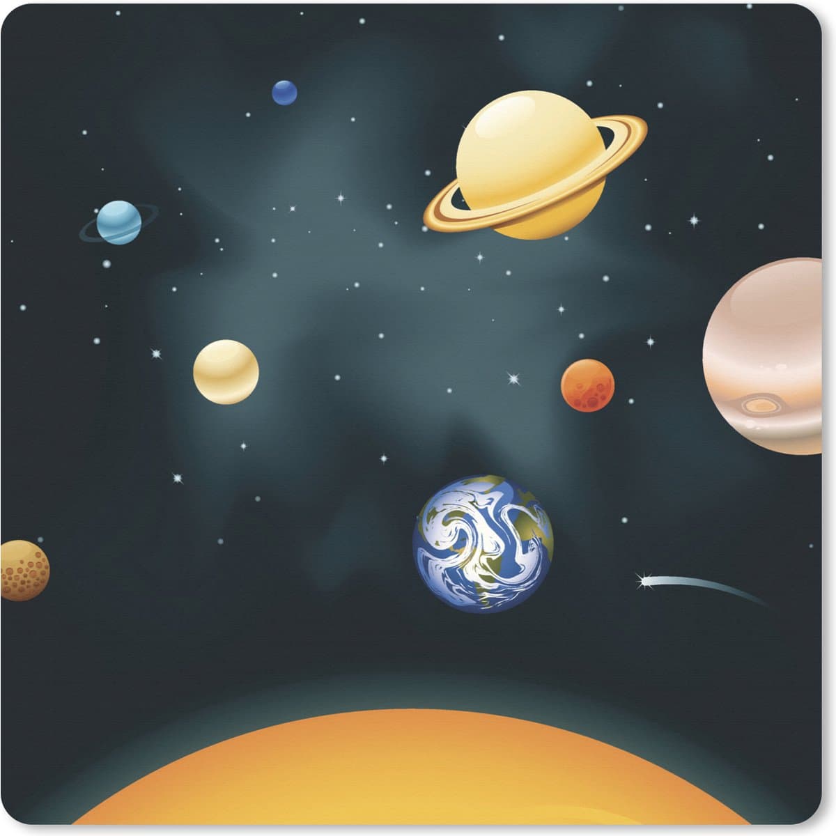 Muismat XXL 80x80 cm - Bureau onderlegger - Bureau mat Een illustratie van het zonnestelsel met onze planeet - Bureaumat - Gaming mousepad xl - Bureaulegger groot - Computer deskmat