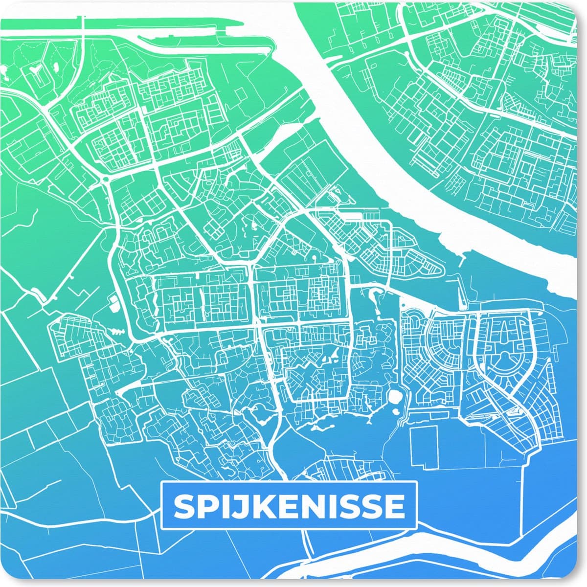 Muismat XXL 60x60 cm - Bureau onderlegger - Bureau mat Stadskaart - Spijkenisse - Blauw - Bureaumat - Gaming mousepad xl - Bureaulegger groot - Computer deskmat