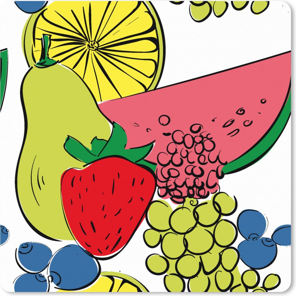Muismat XXL 60x60 cm - Bureau onderlegger - Bureau mat Fruit - Cartoon - Patroon - Bureaumat - Gaming mousepad xl - Bureaulegger groot - Computer deskmat