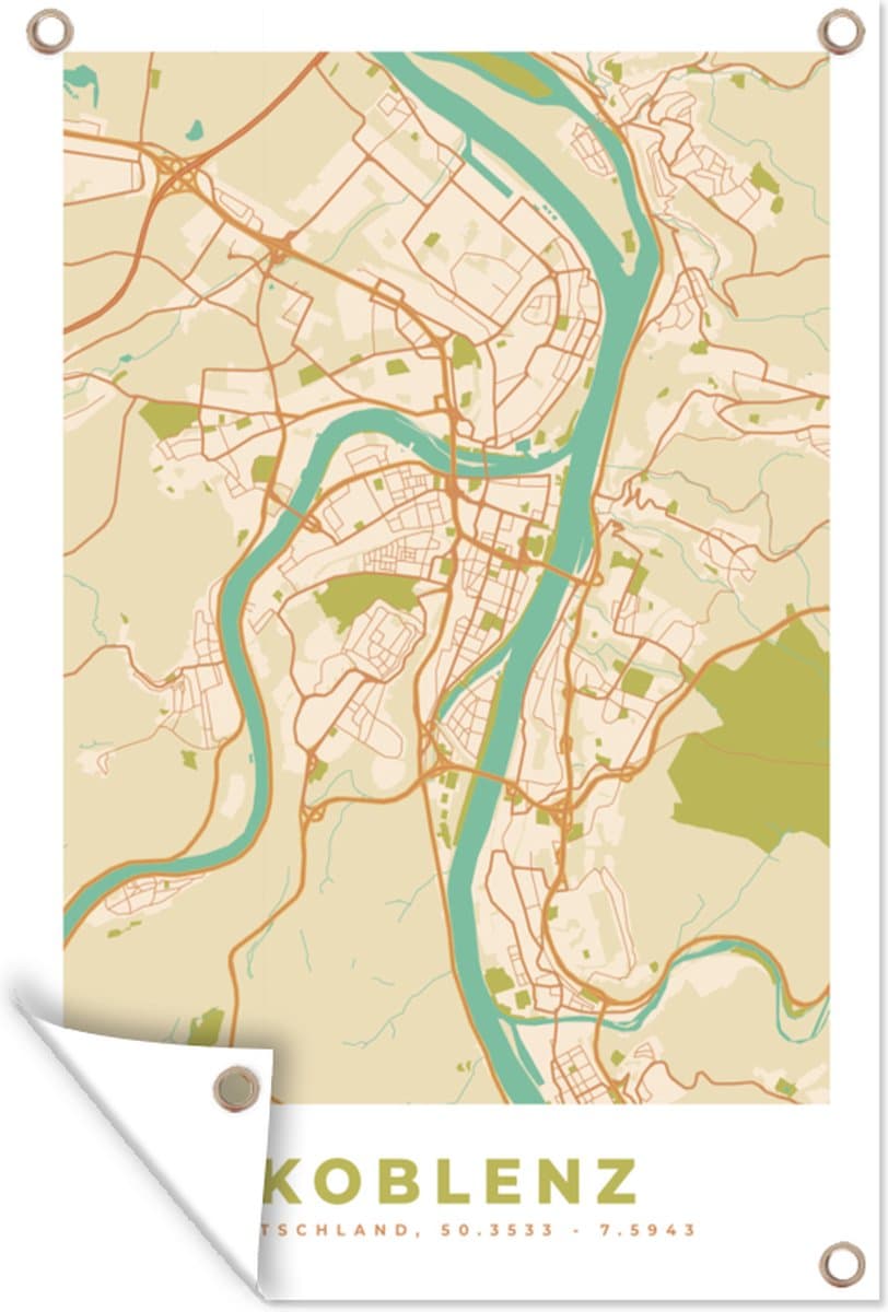 Tuindecoratie Koblenz - Plattegrond - Kaart - Stadskaart - Vintage - 40x60 cm - Tuinposter - Tuindoek