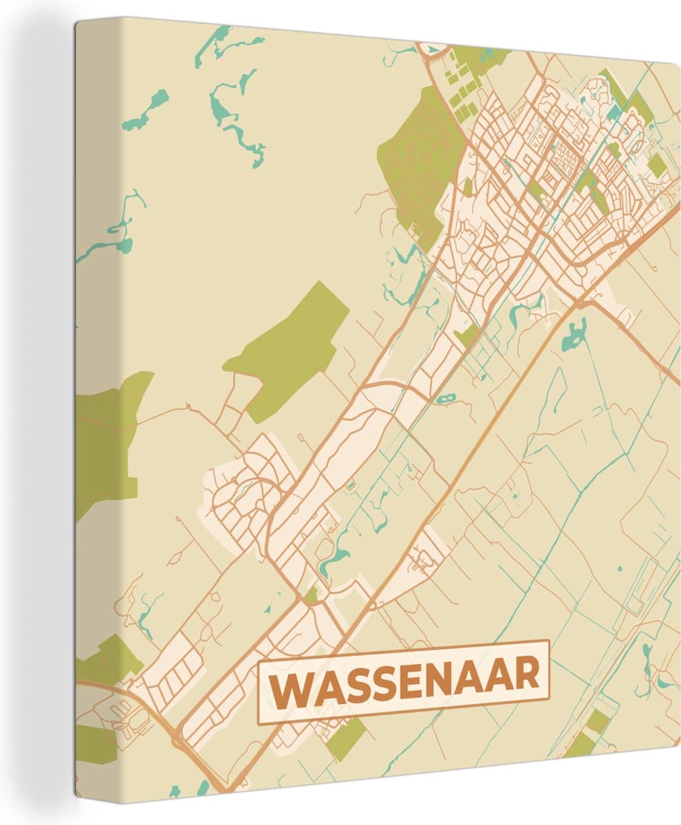 Canvas Schilderij Kaart - Plattegrond - Stadskaart - Wassenaar - 20x20 cm - Wanddecoratie