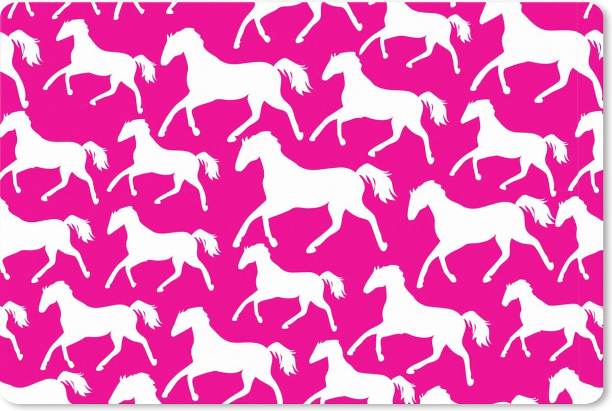 Muismat XXL 90x60 cm - Bureau onderlegger - Bureau mat Paarden - Wit - Dieren - Meisjes - Kinderen - Meiden - Bureaumat - Gaming mousepad xl - Bureaulegger groot - Computer deskmat