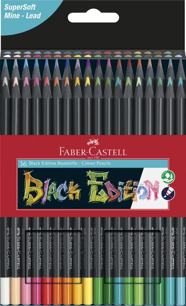 Faber-Castell Zwarte Editie kleurpotloden set - 36 stuks, assortiment kleuren