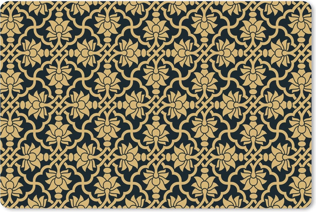 Muismat XXL 90x60 cm - Bureau onderlegger - Bureau mat Bloemen - Zwart - Goud - Patronen - Bureaumat - Gaming mousepad xl - Bureaulegger groot - Computer deskmat
