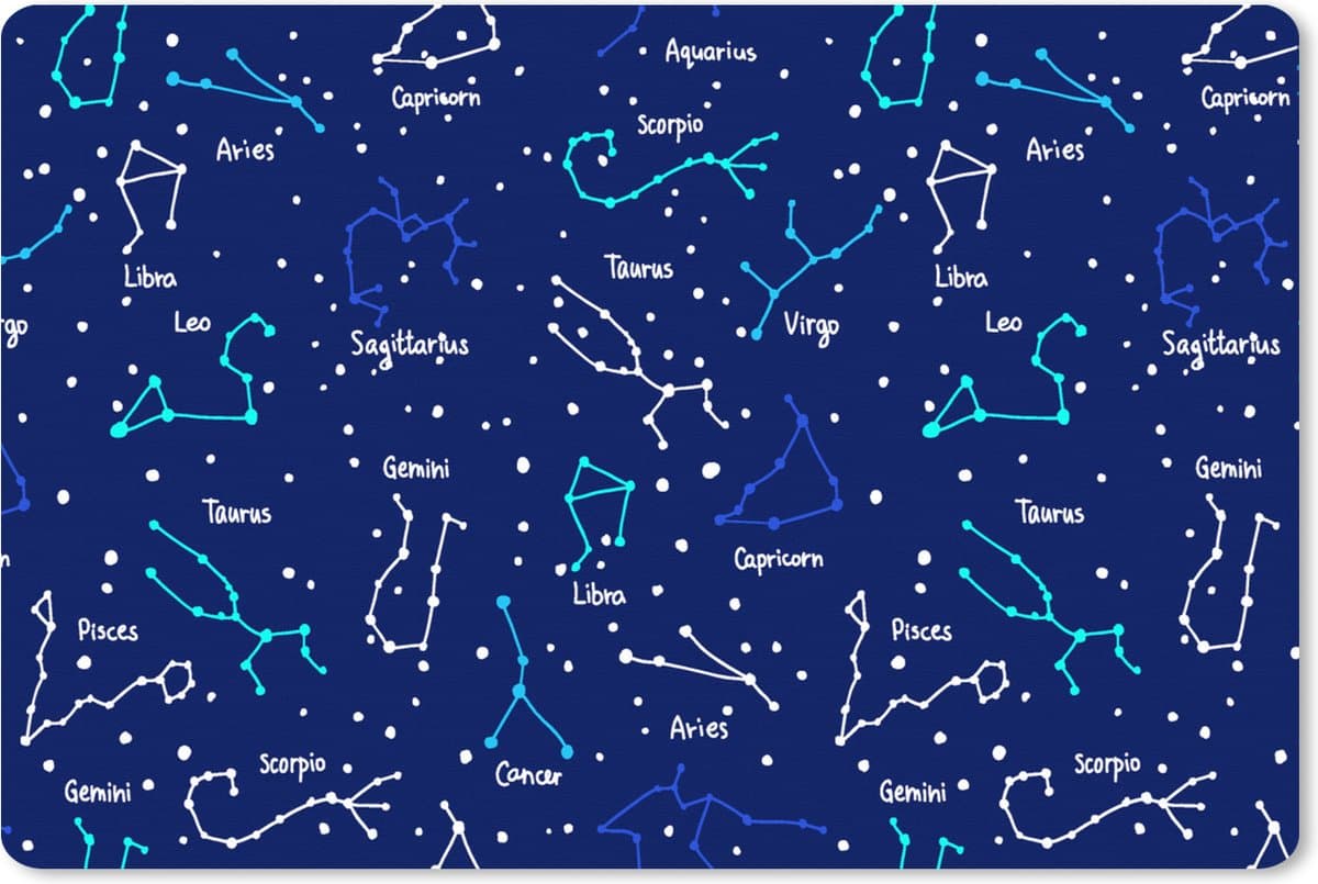 Muismat XXL 120x80 cm - Bureau onderlegger - Bureau mat Zodiac - Sterrenhemel - Nacht - Patronen - Jongens - Bureaumat - Gaming mousepad xl - Bureaulegger groot - Computer deskmat