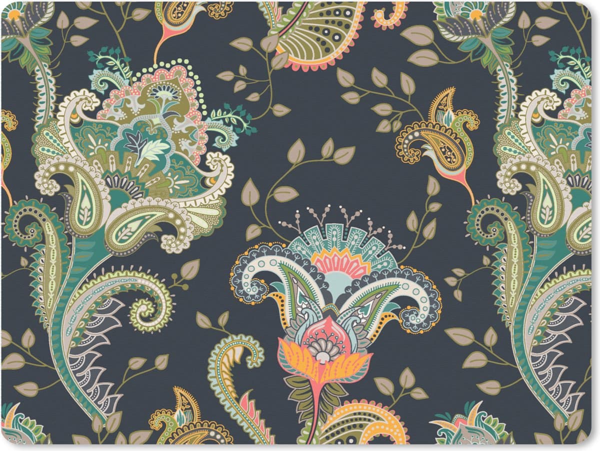 Muismat XXL 80x60 cm - Bureau onderlegger - Bureau mat Bloemen - Chic - Vintage - Bohemian - Patroon - Bureaumat - Gaming mousepad xl - Bureaulegger groot - Computer deskmat