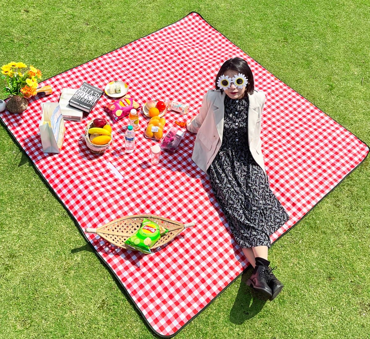 Fuegobird- Picknickdeken-200 x 200 cm-Stranddeken- Opvouwbare campingdeken- Waterdicht- Zanddichte picknickmat- Draagbare tuin-strandmat- Machinewasbaar- voor kamperen- Tuin- Park- Strand-geschikt voor kinderen's kruipdeken (rood)