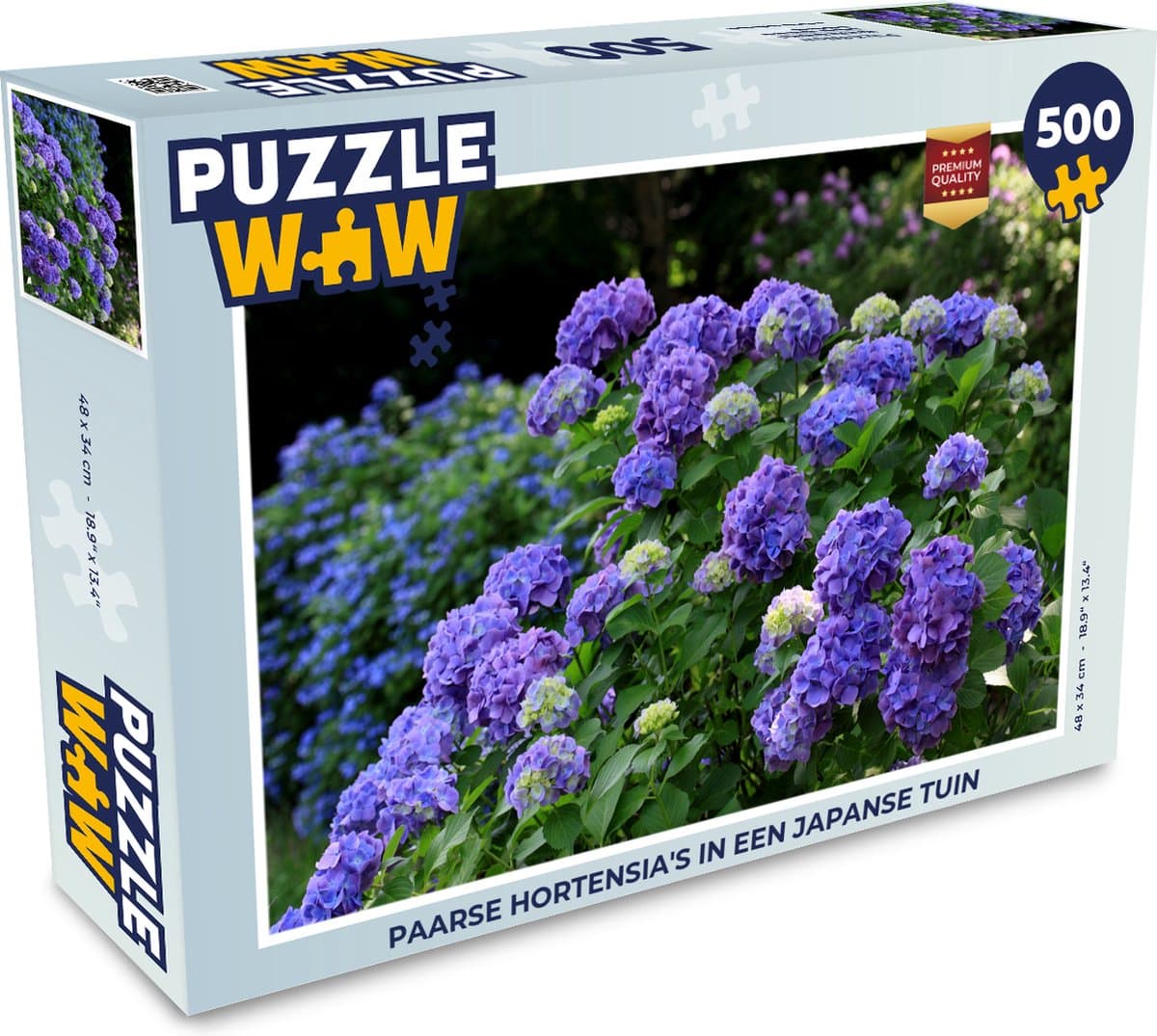 Puzzel Paarse hortensia's in een Japanse tuin - Legpuzzel - Puzzel 500 stukjes