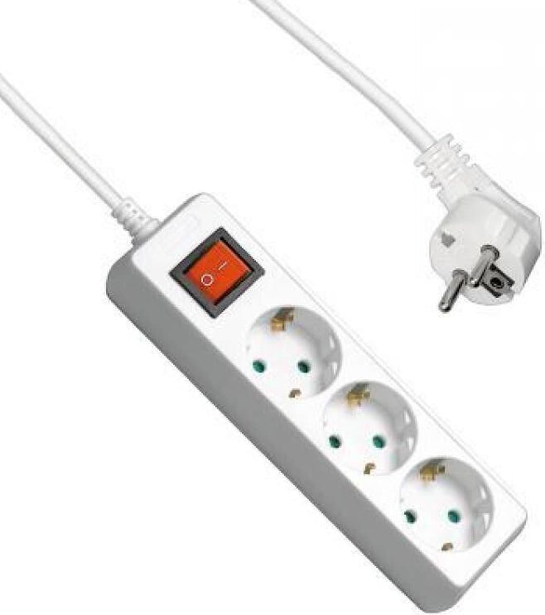 Allteq - Stekkerdoos met schakelaar - 3-voudig - Wit - 1.5 meter