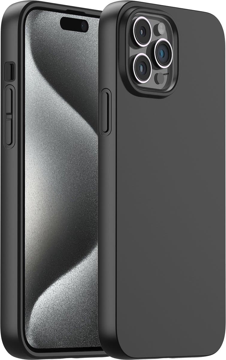 Telefoonhoesje Zwart Geschikt voor Iphone 15 Pro Hoesje Met Screenprotector Beschermglas