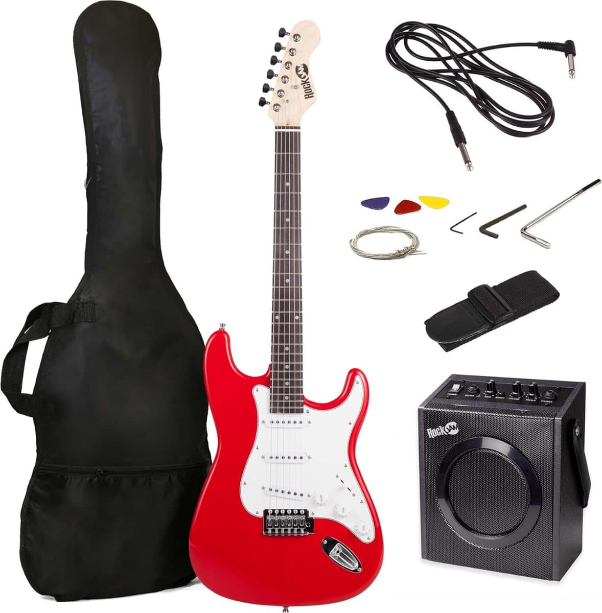 Elektrische Gitaar Met Versterker - Elektrische Gitaar Set Met Gitaarsnaren, Gitaarriem, Gitaartas en Gitaarkabel - Elektrische Gitaar Volwassenen - Rood