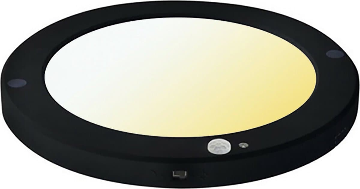 LED Plafondlamp met Bewegingssensor + Dag en Nacht Sensor - 18W - Aanpasbare Kleur CCT - 360° Zichthoek - Opbouw/Inbouw - Rond - Mat Zwart