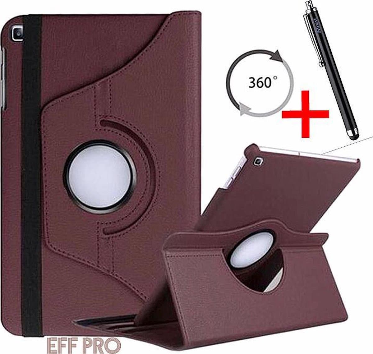 Samsung Galaxy Tab A 10.1 (2019) T510/T515 HiCHiCO Tablet Hoes met 360° draaistand Cover Tablet hoesje Bruin en Stylus Pen