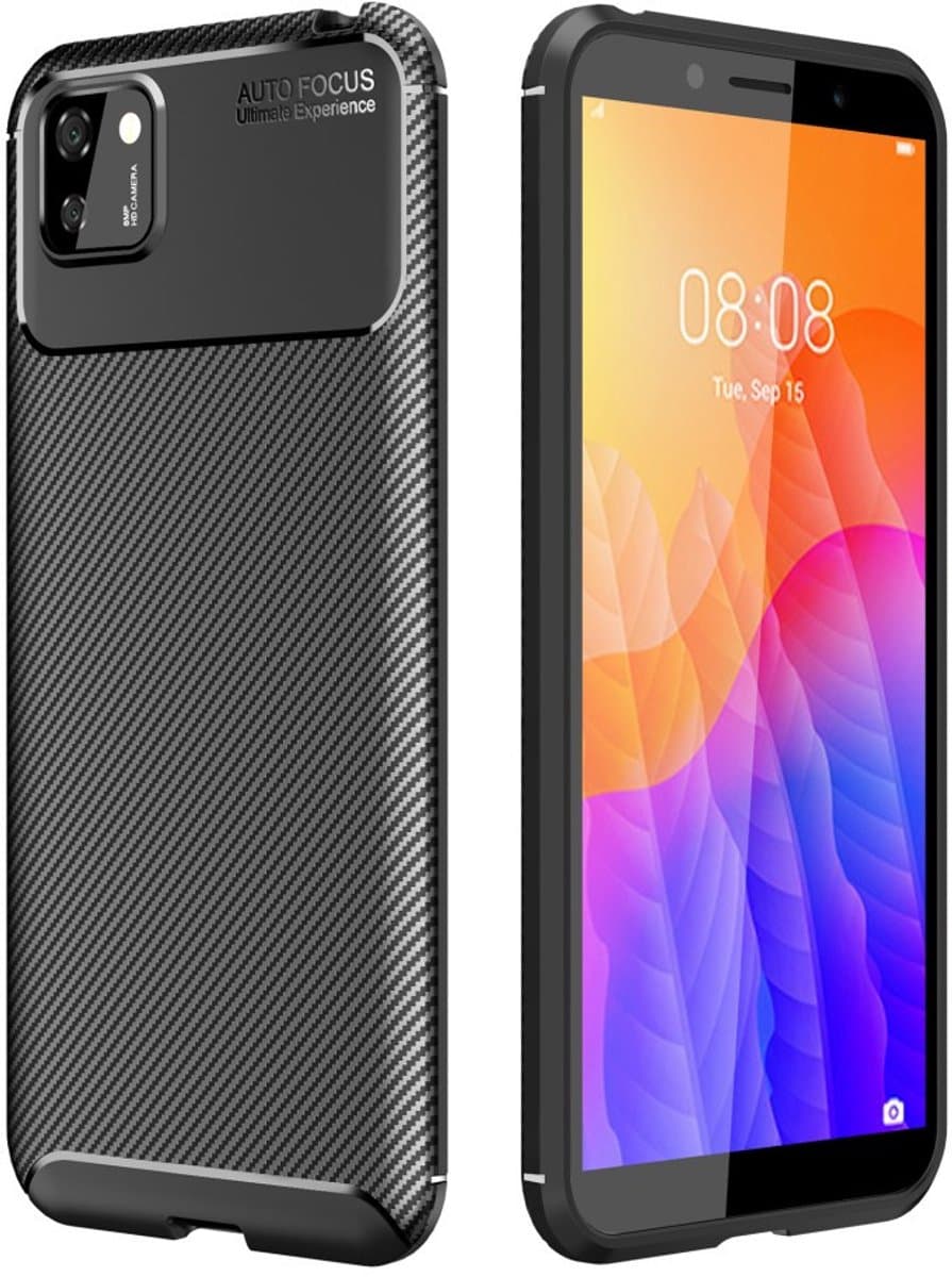 Coverup Hoesje - Geschikt voor Huawei Y5P Hoesje - Coverup Carbon Fiber TPU Back Cover - Zwart