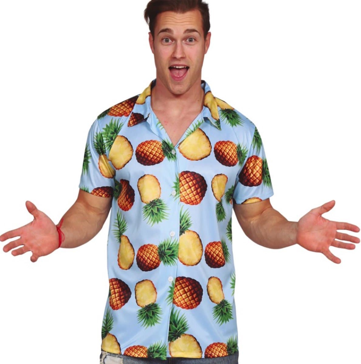 Fiestas Guirca - Hawaii Aloha Shirt Ananas Blauw - L - Carnavalskleding - Carnaval - carnavalskleding 2027 - Carnaval kostuum