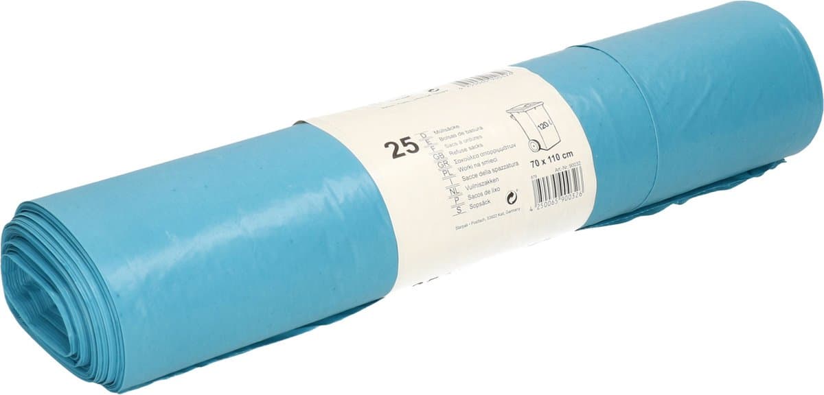 Papstar 25x stuks afvalzakken/vuilniszakken - 120 liter - blauw - containerzakken