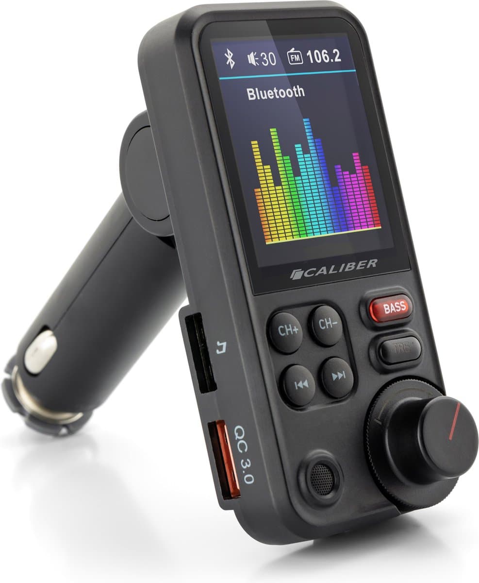 Caliber Bluetooth FM Transmitter - Autolader - QC3.0 Snellader - Bluetooth Carkit - TFT scherm (PMT566BT)