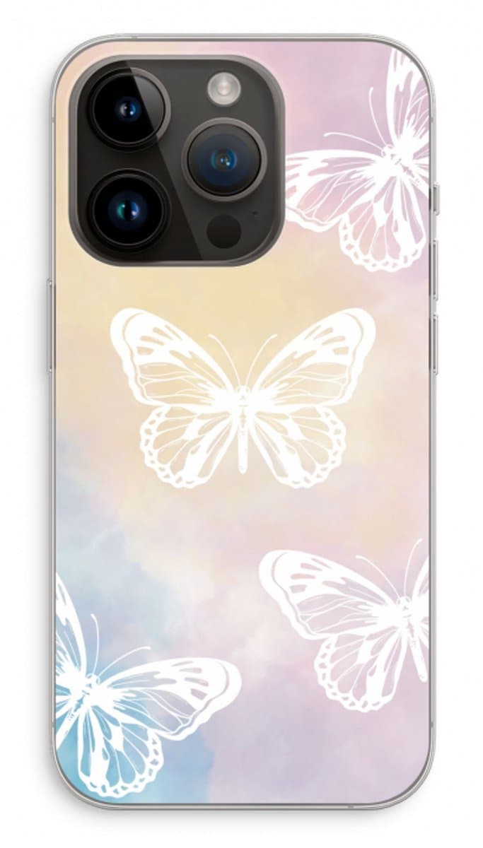 Case Company® - Hoesje geschikt voor iPhone 14 Pro hoesje - White butterfly - Soft Cover Telefoonhoesje - Bescherming aan alle Kanten en Schermrand