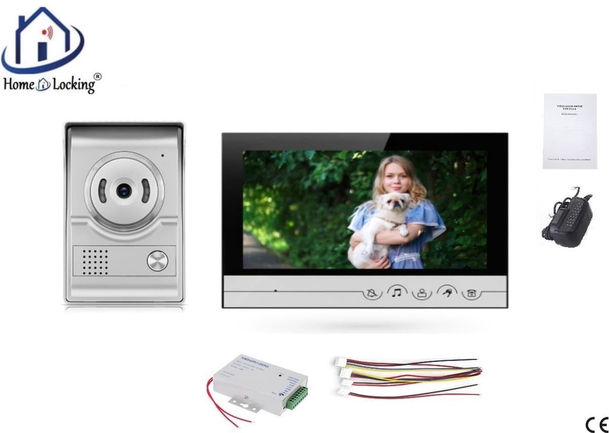 Home-Locking complete deur intercom/videofoon met 1 binnen paneel en elektro box 12VDC voor aansluiting elektrisch slot. DBF-DT-2207-1E-1